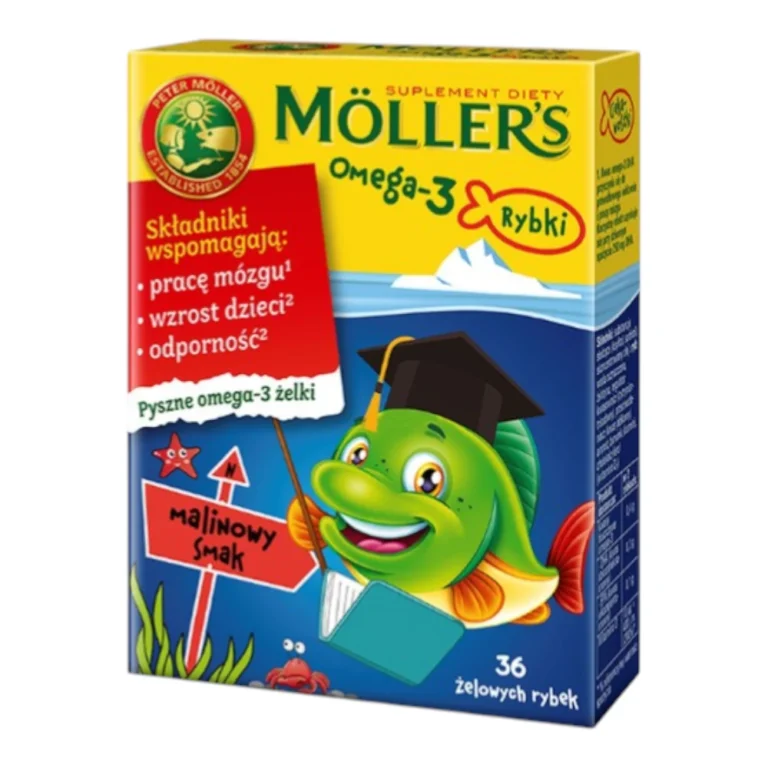 Moller's Tran Omega-3 рибки малиновий смак 36 шт жувальні вітаміни для дітей Жувальні рибки Mollers Omega-3 36 шт малиновий смак для імунітету
